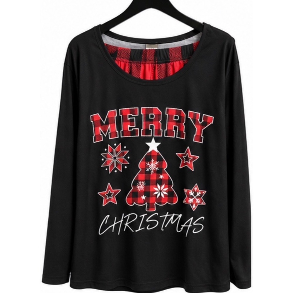 Merry Christmas Buffalo Plaid Pajama Set Women XXL Black Red 2 Piece Sleepwear